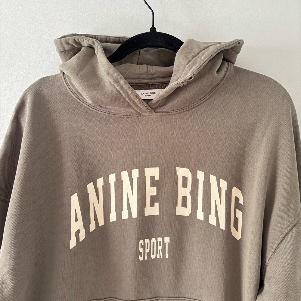 Anine Bing Sport Harvey Sweatshirt Hoodie Pullover Mid-Weight Fleece Distressed - Picture 3 of 6